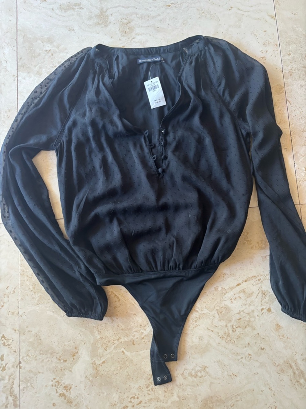 Abercrombie & Fitch Black Long-Sleeve Textured Bodysuit